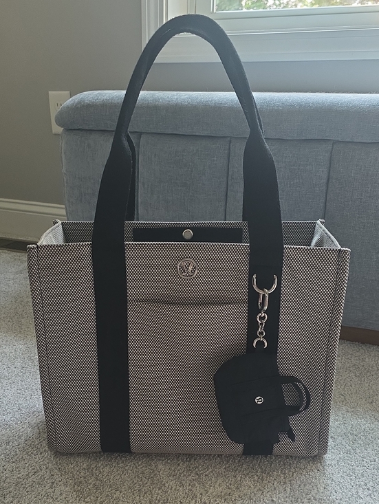 lululemon athletica Handbags - Lululemon Black and White Structured Tote with Mini Tote Charm